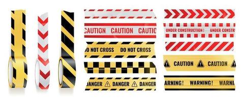 Sticky Caution Adhesive Tapes Realistic Icon Set vector
