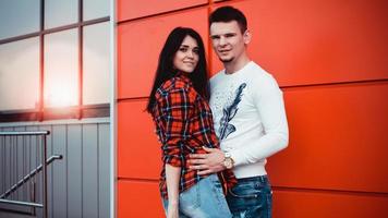 Young modern stylish couple urban city outdoors photo