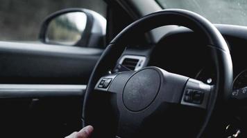 Interior view of car with black salon photo