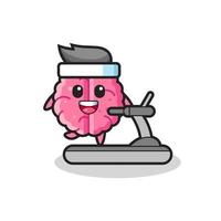 brain cartoon character walking on the treadmill vector