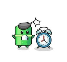 Cartoon Illustration of bamboo is surprised with a giant alarm clock vector