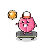 brain character illustration ride a skateboard vector