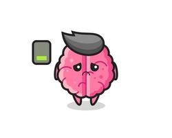 personaje de la mascota del cerebro haciendo un gesto cansado vector