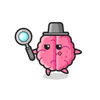 brain cartoon character searching with a magnifying glass vector