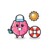 Cartoon mascot of brain as a beach guard vector