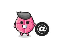 Cartoon Illustration of brain standing beside the At symbol vector