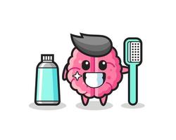 mascota, ilustración, de, cerebro, con, un, cepillo de dientes vector