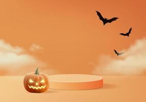 3d halloween minimal smoke and pumpkin podium for products background vector