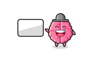 brain cartoon illustration doing a presentation vector