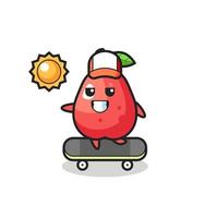 water apple character illustration ride a skateboard vector