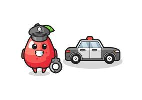 mascota de dibujos animados de manzana de agua como policía vector