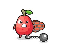Character mascot of water apple as a prisoner vector
