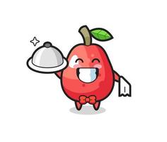 Mascota de personaje de manzana de agua como camareros. vector