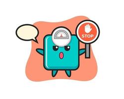 weight scale character illustration holding a stop sign vector