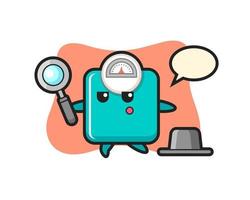 weight scale cartoon character searching with a magnifying glass vector