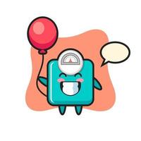 weight scale mascot illustration is playing balloon vector