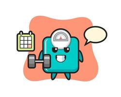 weight scale mascot cartoon doing fitness with dumbbell vector