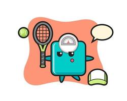 Cartoon character of weight scale as a tennis player vector