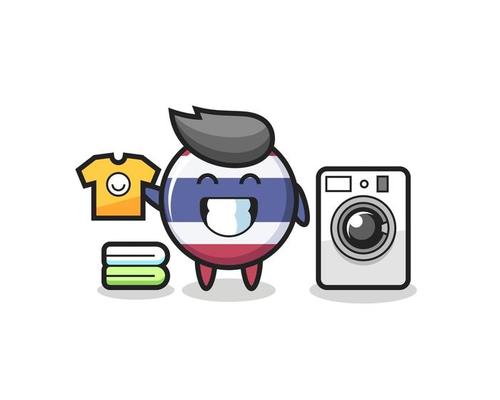 Mascot cartoon of thailand flag badge with washing machine