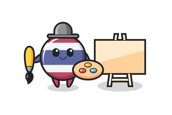 Illustration of thailand flag badge mascot as a painter