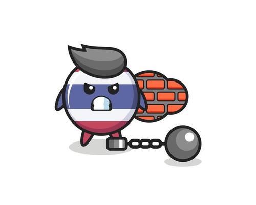 Character mascot of thailand flag badge as a prisoner