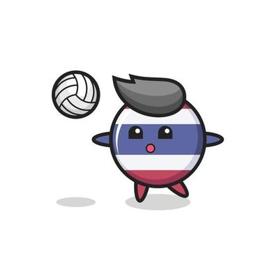 Character cartoon of thailand flag badge is playing volleyball