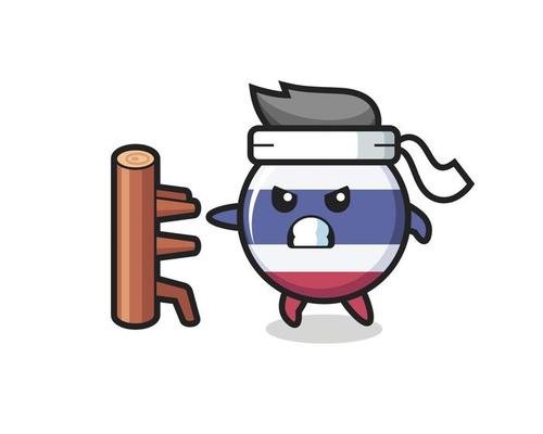 thailand flag badge cartoon illustration as a karate fighter