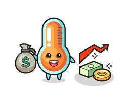 thermometer illustration cartoon holding money sack vector