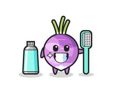 Mascot Illustration of turnip with a toothbrush vector