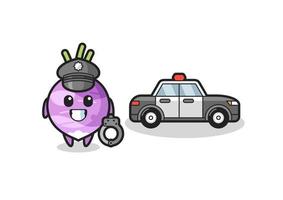 Cartoon mascot of turnip as a police vector