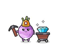 Character Illustration of turnip as a miner vector