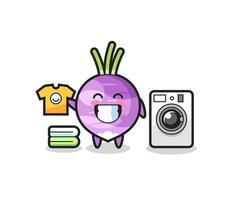 Mascot cartoon of turnip with washing machine vector