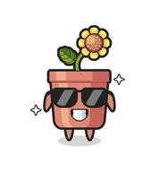 Cartoon mascot of sunflower pot with cool gesture vector