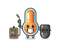 Mascota de personaje de termómetro como soldador. vector