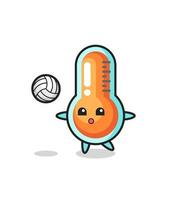 personaje de dibujos animados de termómetro está jugando voleibol vector