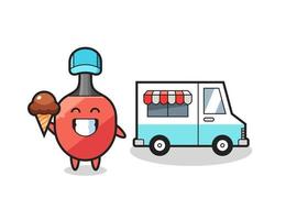 Mascot cartoon of table tennis racket with ice cream truck vector