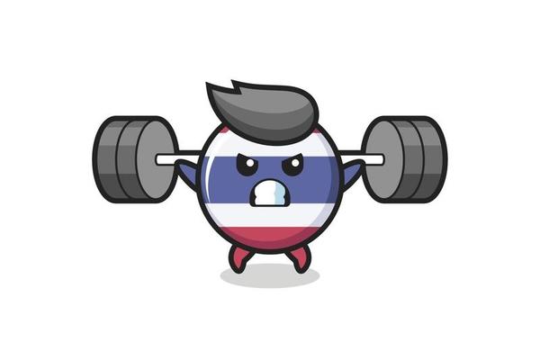 thailand flag badge mascot cartoon with a barbell