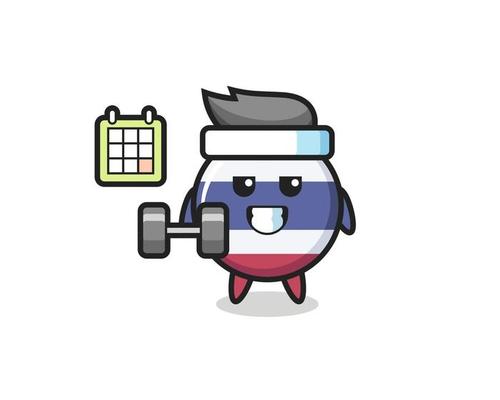 thailand flag badge mascot cartoon doing fitness with dumbbell