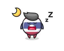 ilustración de personaje de insignia de bandera de tailandia durmiendo por la noche vector