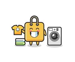 Mascot cartoon of shopping bag with washing machine vector