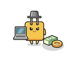 Mascot Illustration of shopping bag as a hacker vector