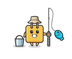 personaje mascota de la bolsa de compras como pescador vector