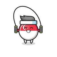 singapore flag badge character cartoon with skipping rope vector