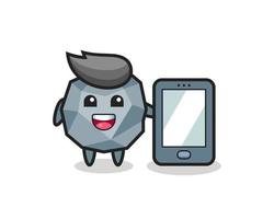 stone illustration cartoon holding a smartphone vector