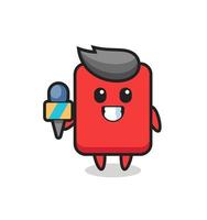 Character mascot of red card as a news reporter vector