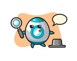 rocket cartoon character searching with a magnifying glass vector