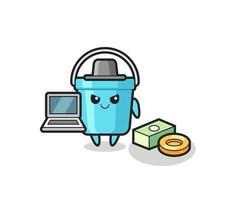 Mascot Illustration of plastic bucket as a hacker vector