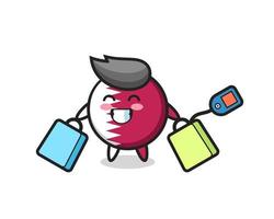 qatar flag badge mascot cartoon holding a shopping bag vector