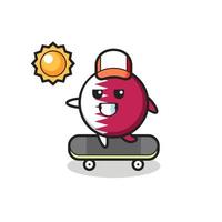 qatar flag badge character illustration ride a skateboard vector