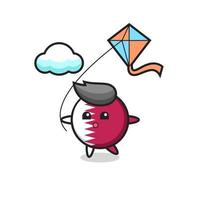 qatar flag badge mascot illustration is playing kite vector